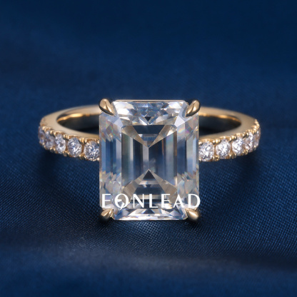 Custom Women S925 Silver 9K 10K 14K 18K Solid Gold Yellow 1ct 1.5ct 2CT 3CT 5CT D VVS Emerald cut Moissanite Lab Grown Diamond Engagement Wedding Ring