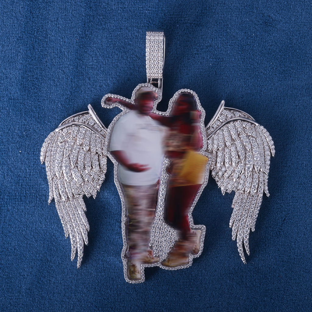 CUSTOM 2.75INCHES S925 SILVER ICED OUT D VVS MOISSANITE DIAMOND RAPPER HIP HOP WINGS PHOTO PENDANT