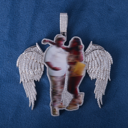 CUSTOM 2.75INCHES S925 SILVER ICED OUT D VVS MOISSANITE DIAMOND RAPPER HIP HOP WINGS PHOTO PENDANT