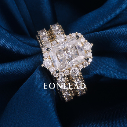 Women S925 Silver 9K 10K 14K 18K Solid Gold Yellow 2CT 3CT 5CT D VVS Cushion cut Moissanite Diamond with 3.5MM BAND Engagement Wedding Ring Set