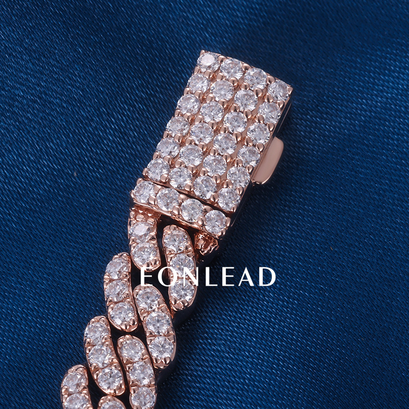 Custom 6mm 6.5inches 10K Rose Solid Gold Round cut VVS Moissanite Diamond Cuban Chain Bracelet
