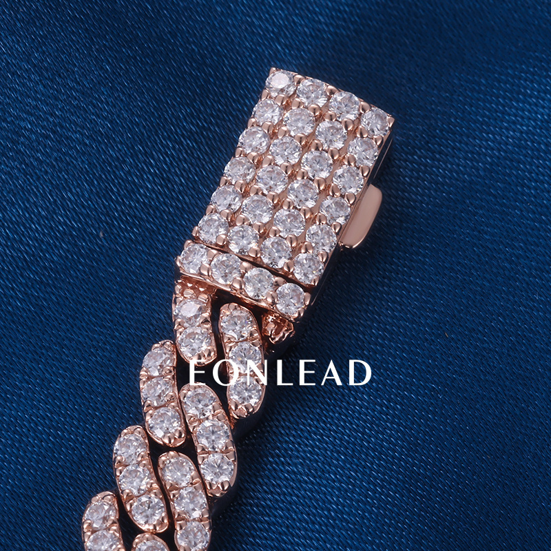 Custom 6mm 6.5inches 10K Rose Solid Gold Round cut VVS Moissanite Diamond Cuban Chain Bracelet