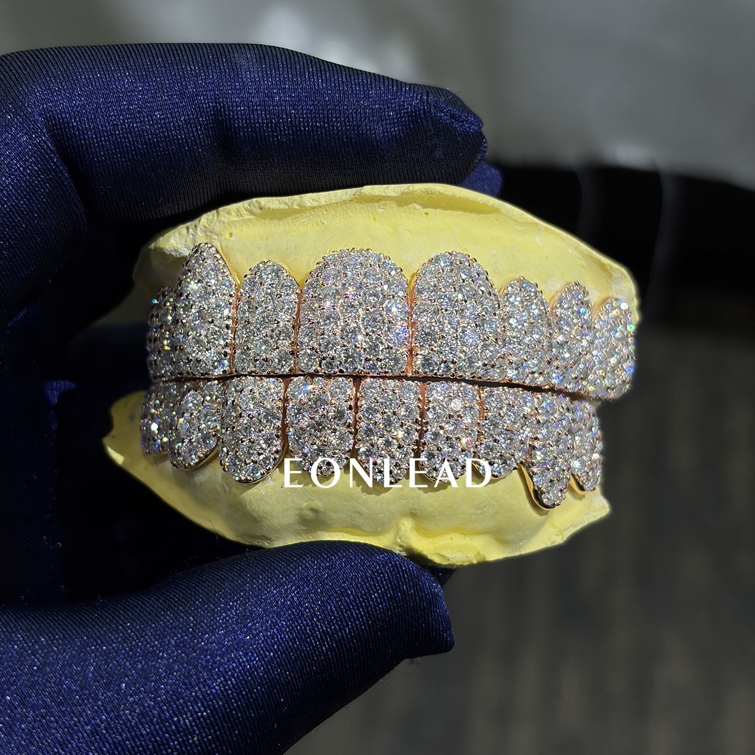 Custom Top Bottom 6 8 10 S925 Silver Mosaic Setting VVS Moissanite Lab Diamond Perm Cut Solid Rose Gold Grillz for Teeth