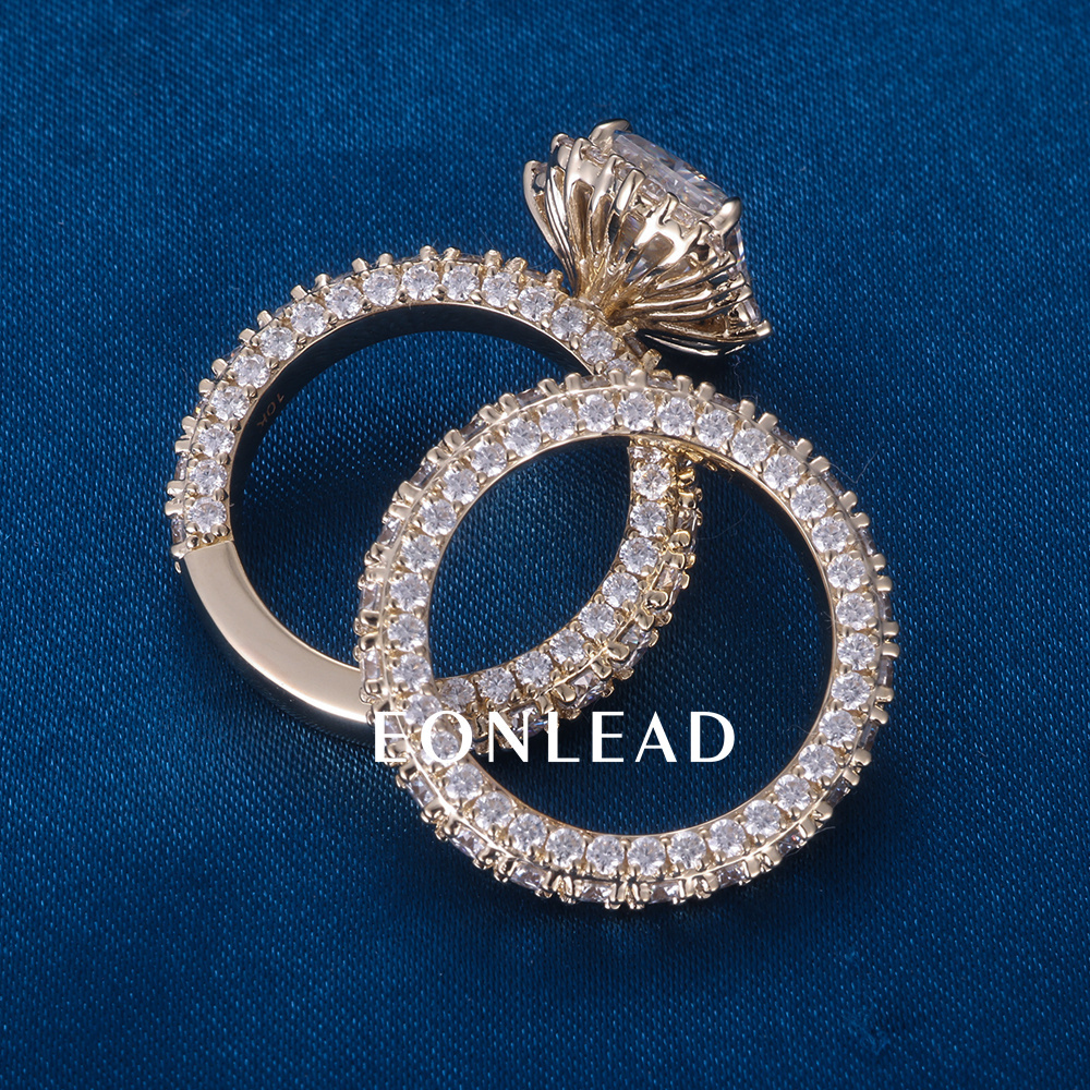 Women S925 Silver 9K 10K 14K 18K Solid Gold Yellow 2CT 3CT 5CT D VVS Cushion cut Moissanite Diamond with 3.5MM BAND Engagement Wedding Ring Set