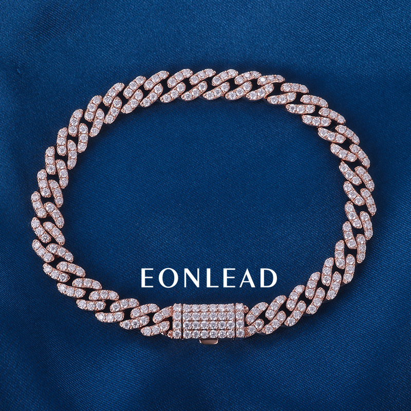 Custom 6mm 6.5inches 10K Rose Solid Gold Round cut VVS Moissanite Diamond Cuban Chain Bracelet