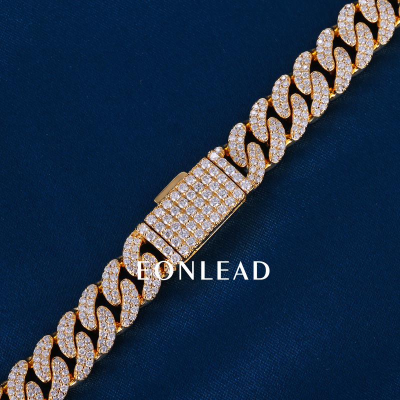 Custom 8.5mm 6-26inches S925 Silver Yellow Gold Plated D VVS Moissanite Diamond Cuban Chain Bracelet Necklace