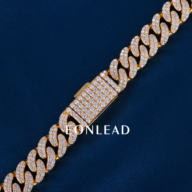 Custom 8.5mm 6-26inches S925 Silver Yellow Gold Plated D VVS Moissanite Diamond Cuban Chain Bracelet Necklace