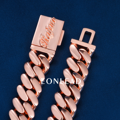 Custom 15mm 24inches S925 Solid Silver Rose Gold Plated Miami Cuban Link Chain Bracelet Necklace