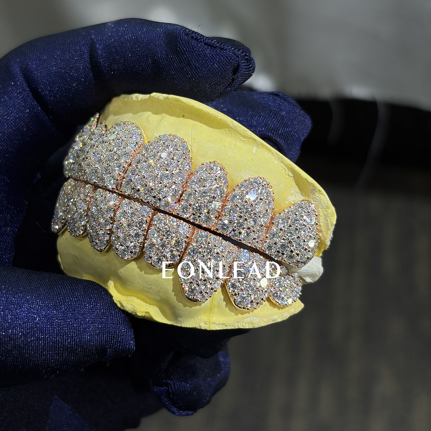 Custom Top Bottom 6 8 10 S925 Silver Mosaic Setting VVS Moissanite Lab Diamond Perm Cut Solid Rose Gold Grillz for Teeth