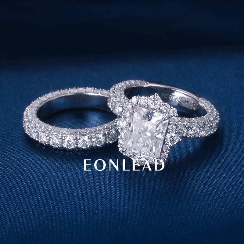 Women S925 Silver 9K 10K 14K 18K Solid Gold White 2CT 3CT 5CT D VVS Cushion cut Moissanite Diamond with 3.5MM BAND Engagement Wedding Ring Set