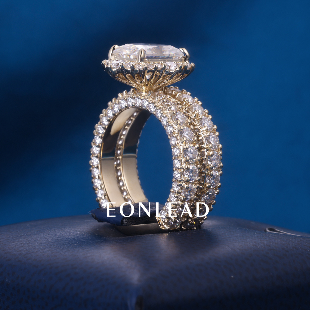 Women S925 Silver 9K 10K 14K 18K Solid Gold Yellow 2CT 3CT 5CT D VVS Cushion cut Moissanite Diamond with 3.5MM BAND Engagement Wedding Ring Set