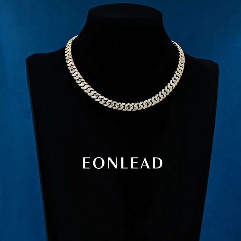 Custom 8.5mm 6-26inches S925 Silver Yellow Gold Plated D VVS Moissanite Diamond Cuban Chain Bracelet Necklace