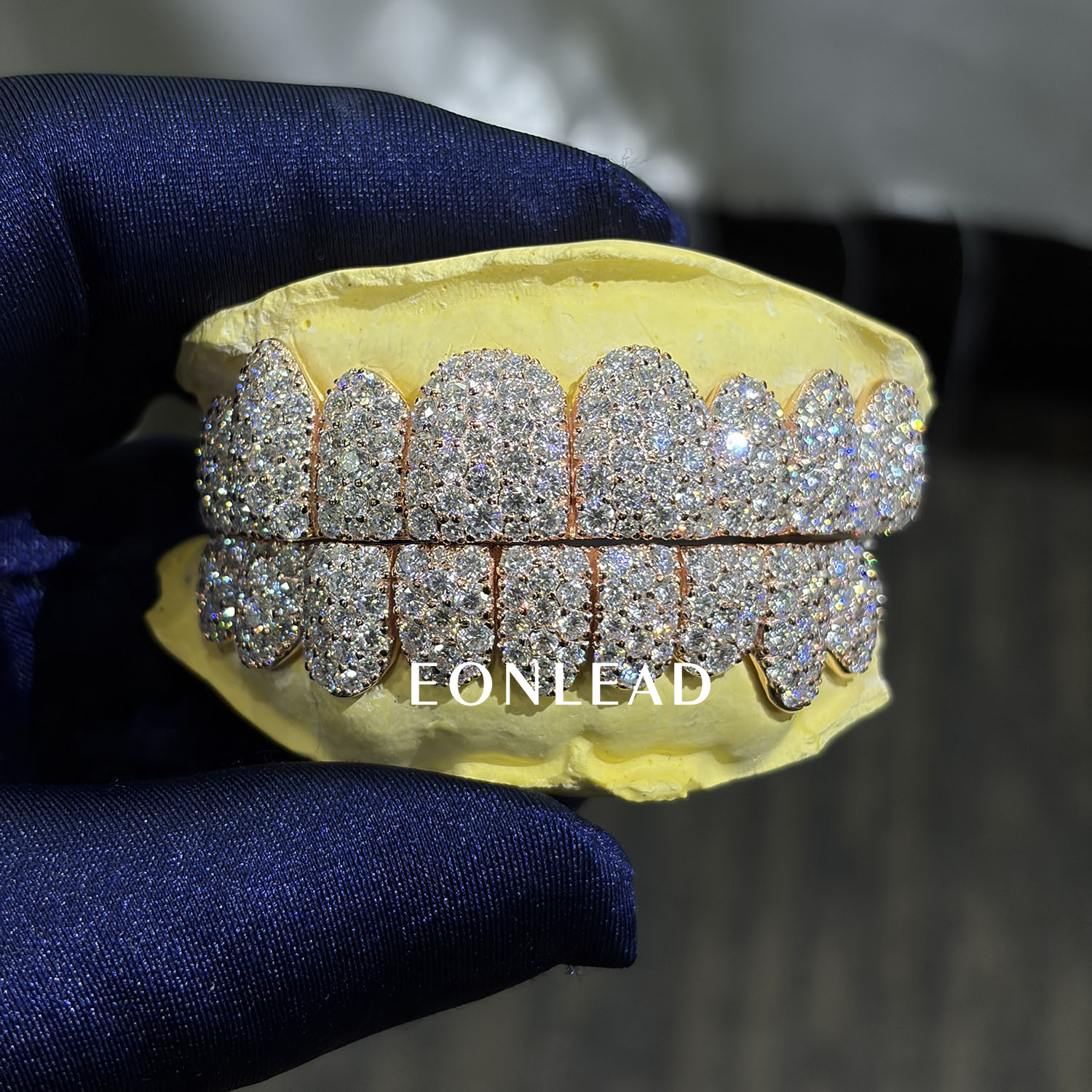 Custom Top Bottom 6 8 10 S925 Silver Mosaic Setting VVS Moissanite Lab Diamond Perm Cut Solid Rose Gold Grillz for Teeth