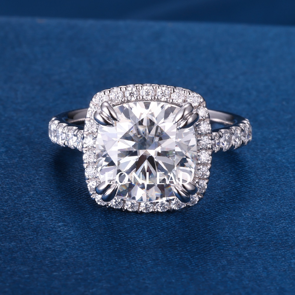 Custom Premium Large Cushion VVS Moissanite Halo Engagement Ring 4 Prong Secure Setting S925 Silver Luxury Proposal Wedding Gift for Women