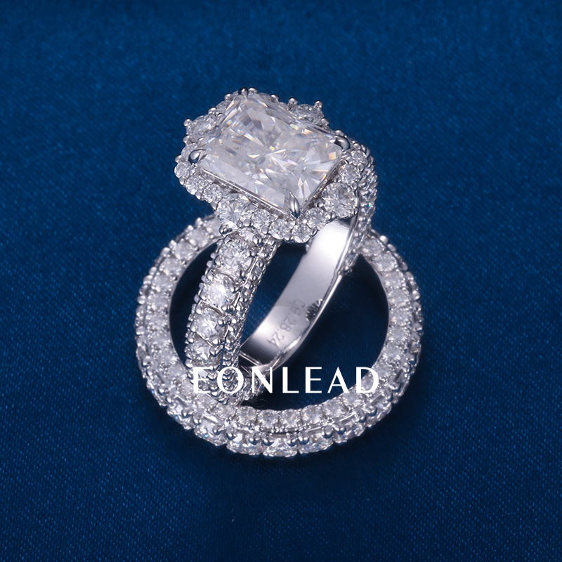 Women S925 Silver 9K 10K 14K 18K Solid Gold White 2CT 3CT 5CT D VVS Cushion cut Moissanite Diamond with 3.5MM BAND Engagement Wedding Ring Set