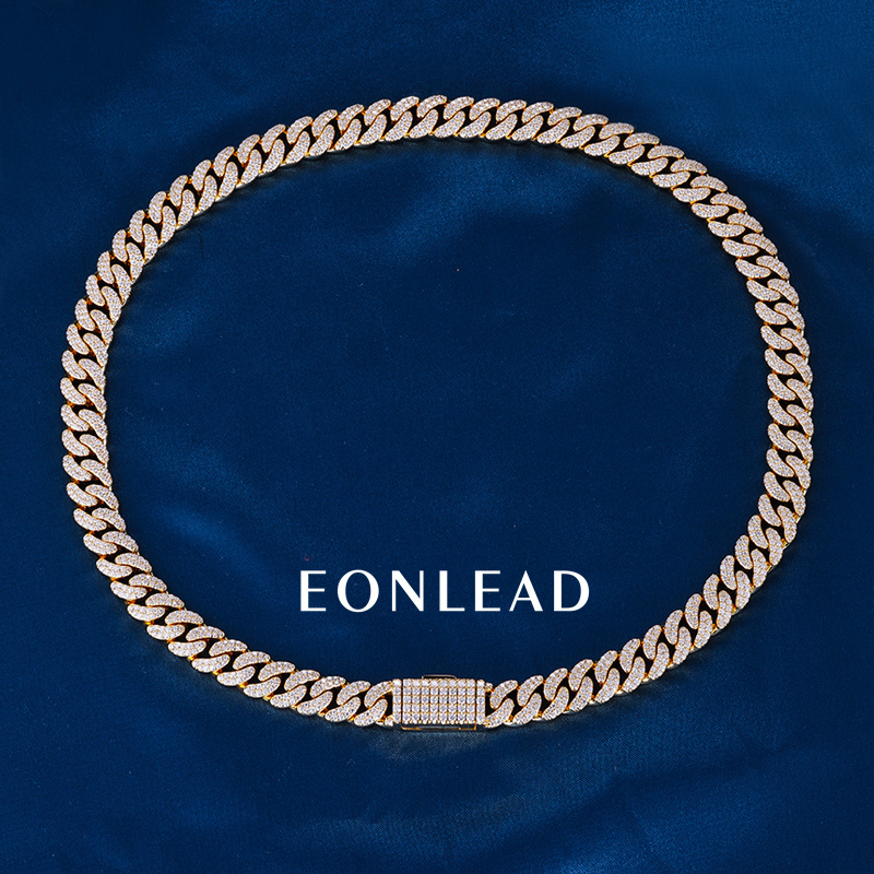 Custom 8.5mm 6-26inches S925 Silver Yellow Gold Plated D VVS Moissanite Diamond Cuban Chain Bracelet Necklace