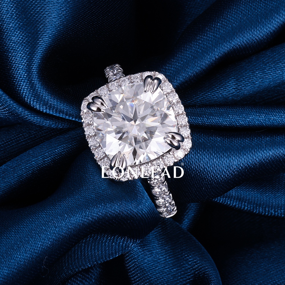 Custom Premium Large Cushion VVS Moissanite Halo Engagement Ring 4 Prong Secure Setting S925 Silver Luxury Proposal Wedding Gift for Women