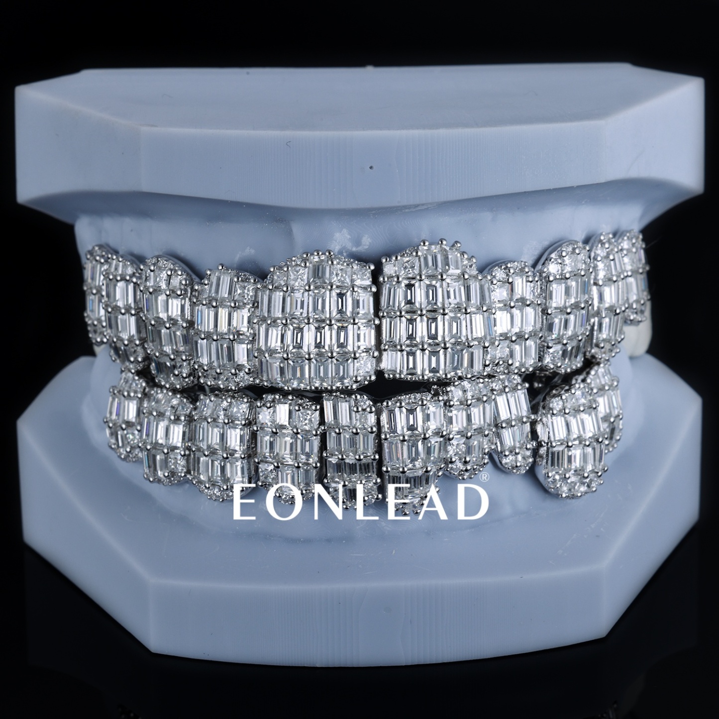 Custom 925 Silver 10 Top & Bottom Grillz Baguette Cut Full Pave Moissanite Lab Diamond Teeth Grillz Hip Hop Jewelry For Streetwear Accessory