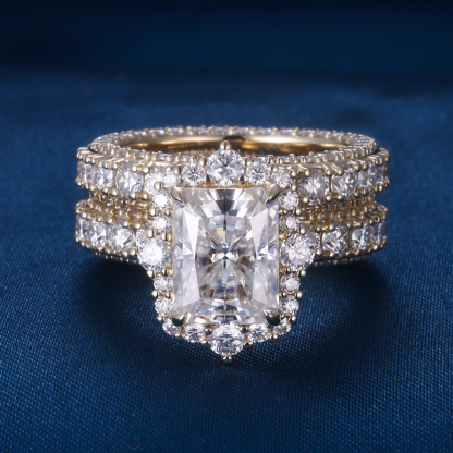 Women S925 Silver 9K 10K 14K 18K 4ct D VVS 2CT 3CT 5CT Cushion cut Moissanite Diamond with 3.5MM BAND Engagement Wedding Ring Set