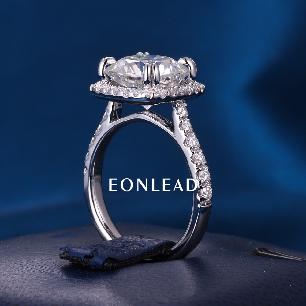 Custom Premium Large Cushion VVS Moissanite Halo Engagement Ring 4 Prong Secure Setting S925 Silver Luxury Proposal Wedding Gift for Women