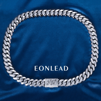 Custom 14mm 6-26inches S925 Silver White Gold Plated D VVS Moissanite Diamond Clasp Cuban Chain Bracelet Necklace