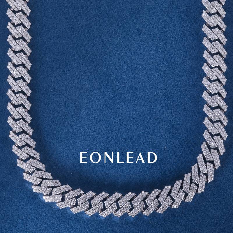 15mm 6-26inches S925 Silver White Gold Plated VVS Moissanite Diamond Cuban Chain Bracelet Necklace