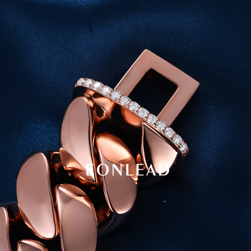 Custom 24mm 6-26inches S925 Silver Rose Gold Plated D VVS Moissanite Diamond Cuban Chain Bracelet