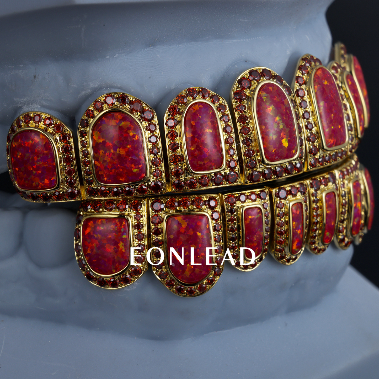 Custom Women Mens S925 Silver 10K 14K 18K Solid Gold Yellow Lab Opal Grillz Ruby VVS Moissanite Lab Diamond Grillz for Teeth