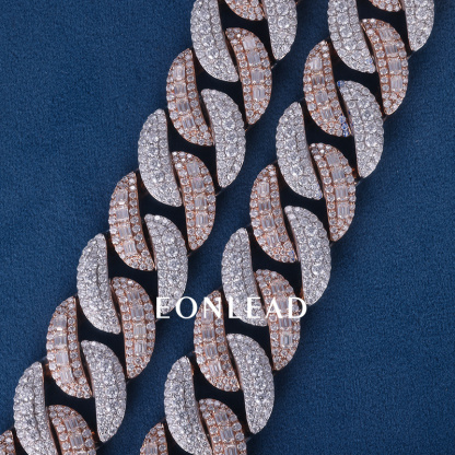 Custom 22mm 6-26inches S925 Silver Rose White Gold Plated Round & Emerald cut VVS Moissanite Diamond Cuban Chain Bracelet Necklace