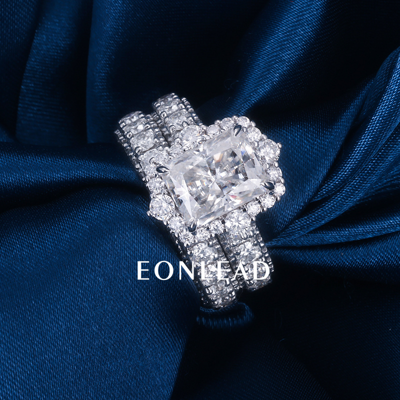 Women S925 Silver 9K 10K 14K 18K Solid Gold White 2CT 3CT 5CT D VVS Cushion cut Moissanite Diamond with 3.5MM BAND Engagement Wedding Ring Set