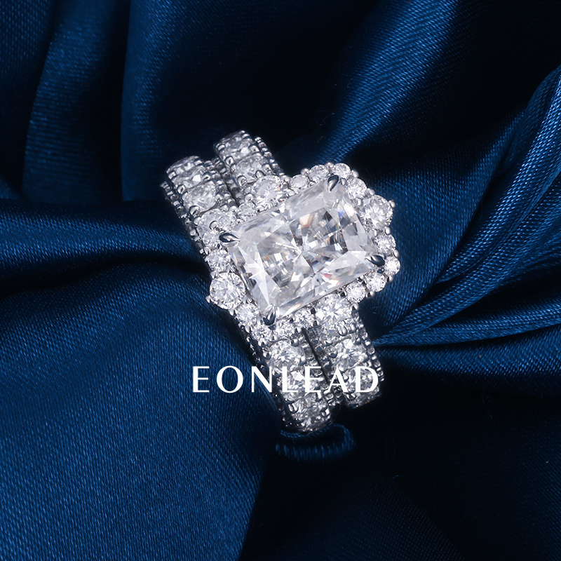 Women S925 Silver 9K 10K 14K 18K Solid Gold White 2CT 3CT 5CT D VVS Cushion cut Moissanite Diamond with 3.5MM BAND Engagement Wedding Ring Set