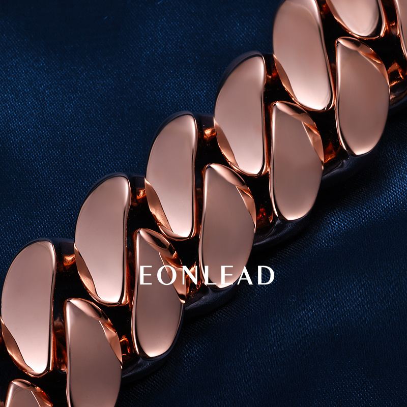 Custom 24mm 6-26inches S925 Silver Rose Gold Plated D VVS Moissanite Diamond Cuban Chain Bracelet