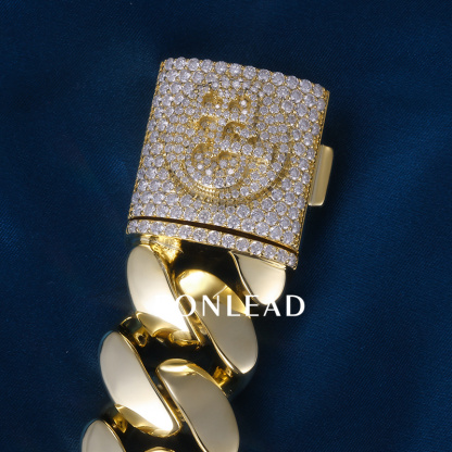 Custom 24mm 6-26inches S925 Silver Yellow Gold Plated D VVS Moissanite Diamond Cuban Chain Bracelet