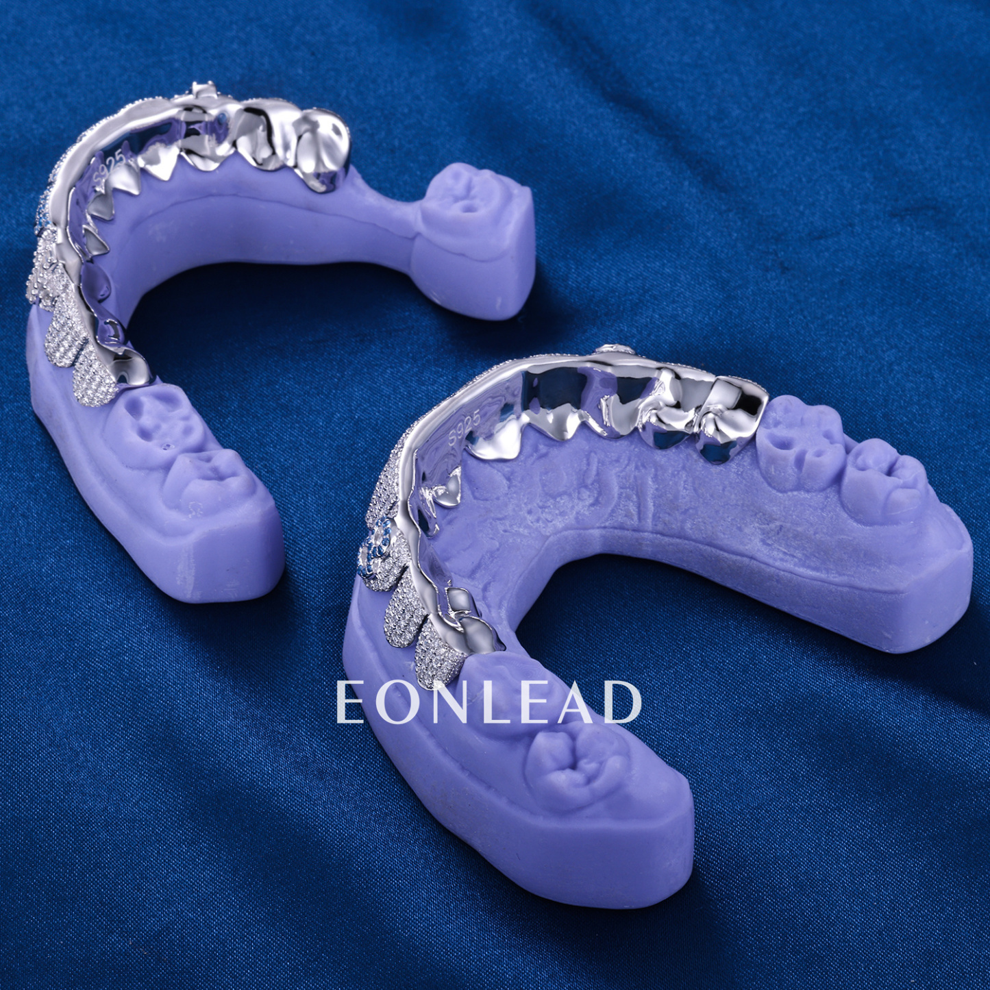 Custom S925 Silver White Gold Plated Top & Bottom 2 - 10 Round cut D VVS Moissanite Diamond Iced Out Blue Flame Teeth Grillz for Men Women