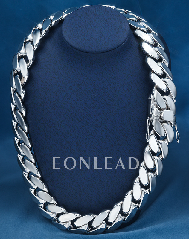 30mm 24inches S925 Sterling Silver With Gold Yellow Plated Hip Hop Miami Cuban Chain Necklace