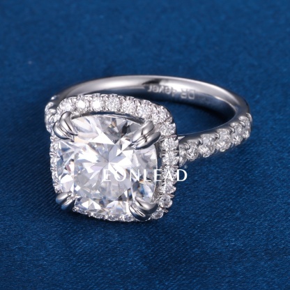 Custom Premium Large Cushion VVS Moissanite Halo Engagement Ring 4 Prong Secure Setting S925 Silver Luxury Proposal Wedding Gift for Women