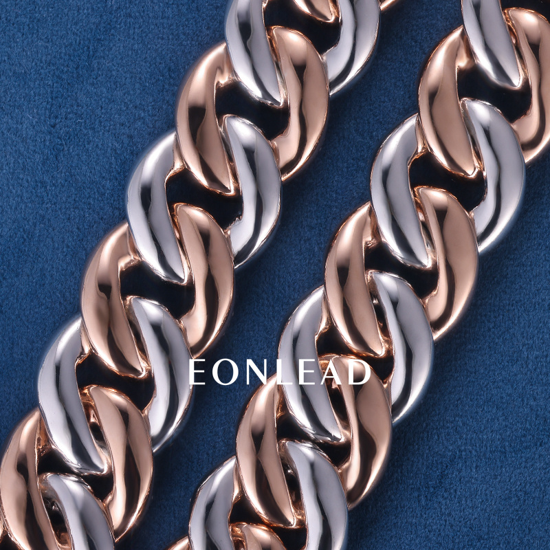 Custom 22mm 6-26inches S925 Silver Rose White Gold Plated Round & Emerald cut VVS Moissanite Diamond Cuban Chain Bracelet Necklace