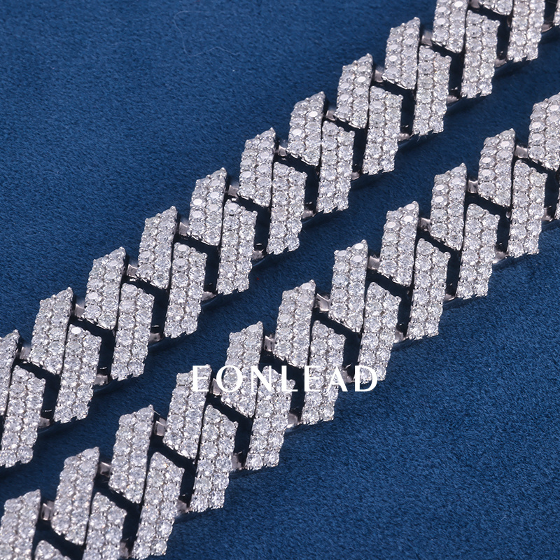 15mm 6-26inches S925 Silver White Gold Plated VVS Moissanite Diamond Cuban Chain Bracelet Necklace