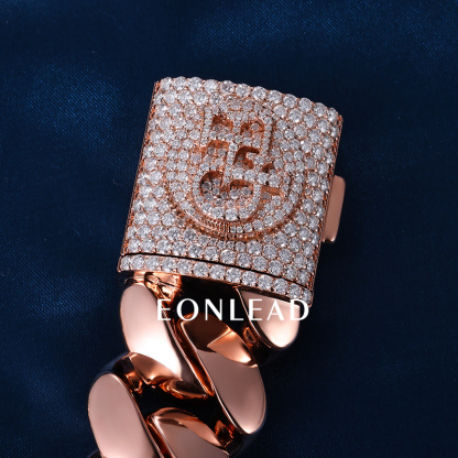 Custom 24mm 6-26inches S925 Silver Rose Gold Plated D VVS Moissanite Diamond Cuban Chain Bracelet