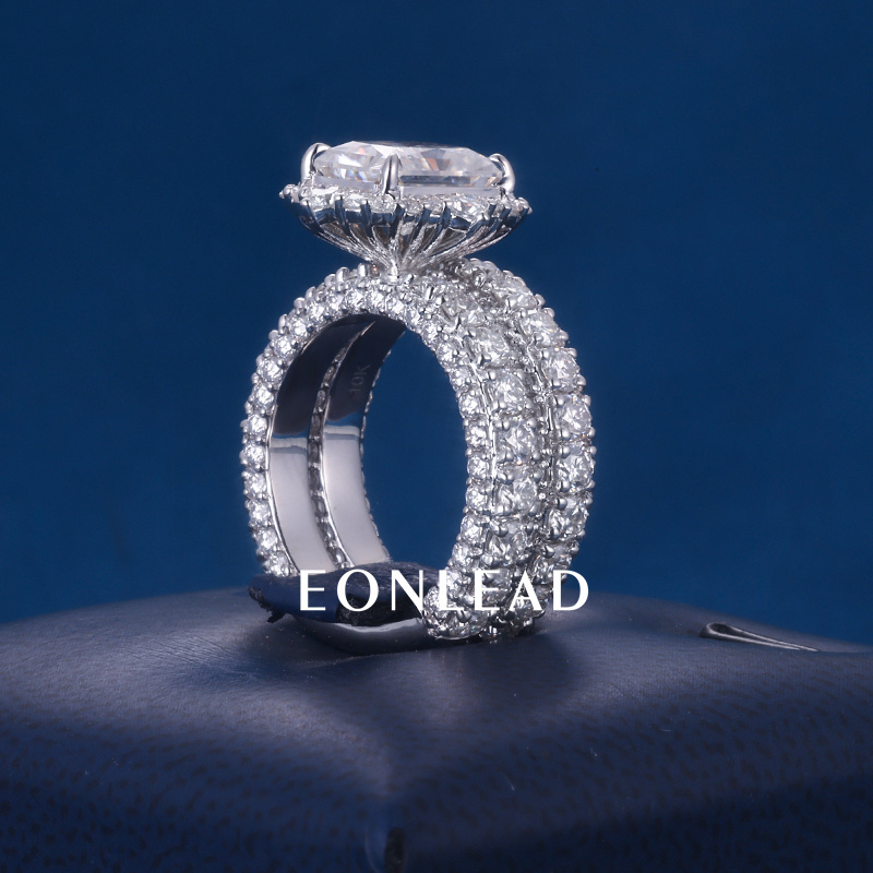 Women S925 Silver 9K 10K 14K 18K Solid Gold White 2CT 3CT 5CT D VVS Cushion cut Moissanite Diamond with 3.5MM BAND Engagement Wedding Ring Set