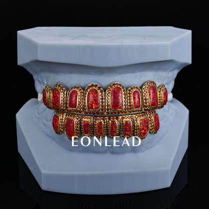 Custom Women Mens S925 Silver 10K 14K 18K Solid Gold Yellow Lab Opal Grillz Ruby VVS Moissanite Lab Diamond Grillz for Teeth