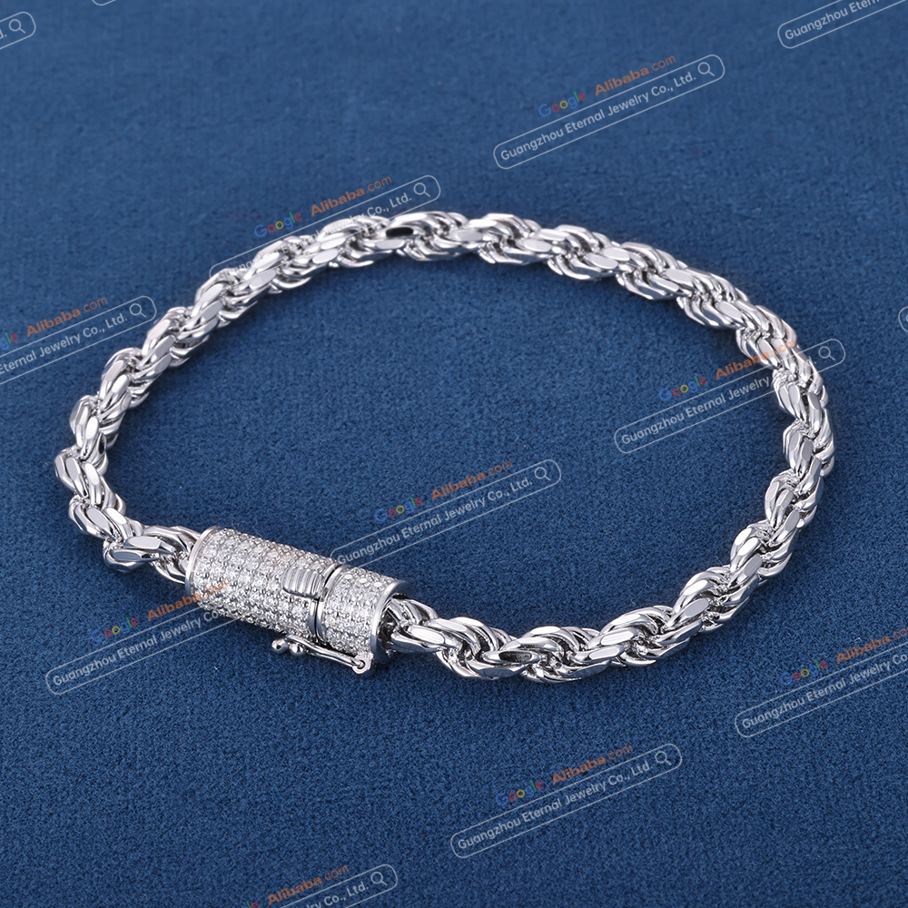Custom 7.5Inches 5mm S925 Sterling Silver Rope Chain Bracelet