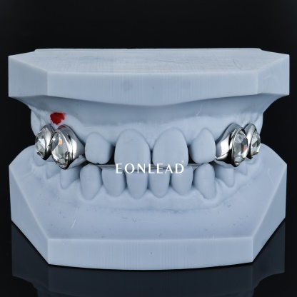 Oval Bezel Rose Cut Set Diamond Grillz Silver Plated Teeth Grillz Hip Hop Bling Teeth Caps for Men Women