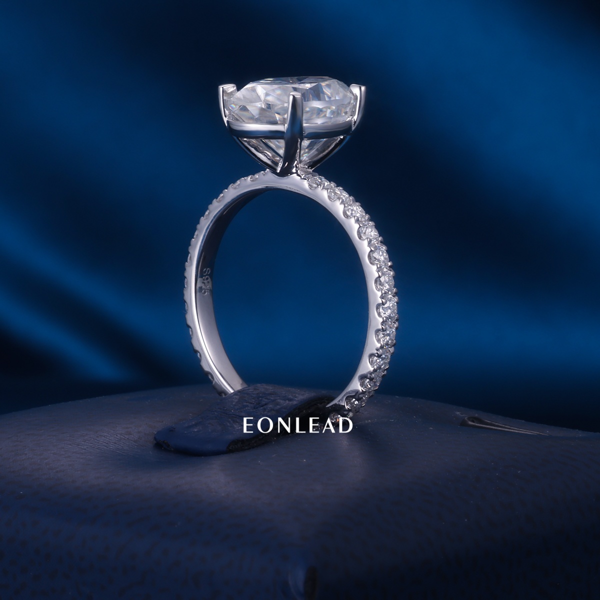 Custom 925 Silver Real Solid Gold Big Oval Lab Diamond Moissanite Wedding Ring Half Eternity Paved Band White Gold Plated Promise Anniversary Jewelry For Her