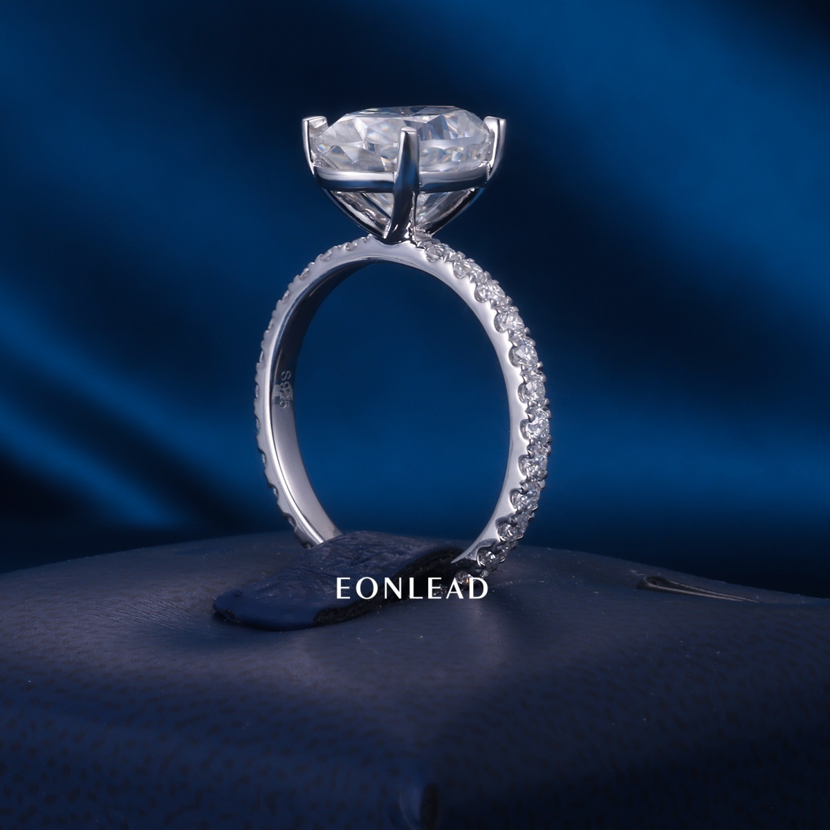 Custom 925 Silver Real Solid Gold Big Oval Lab Diamond Moissanite Wedding Ring Half Eternity Paved Band White Gold Plated Promise Anniversary Jewelry For Her