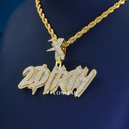CustomGold Plated Full Iced VVS Moissanite Drip Script Pendant Airplane Shape Bail Hip Hop Personalized Letter Necklace