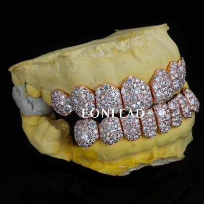 Custom Iced Out D VVS Moissanite Grillz Setting Honeymoon Jumbo Set 925 Silver Full Set Top Bottom Dental Teeth Grills Hip Hop Jewelry