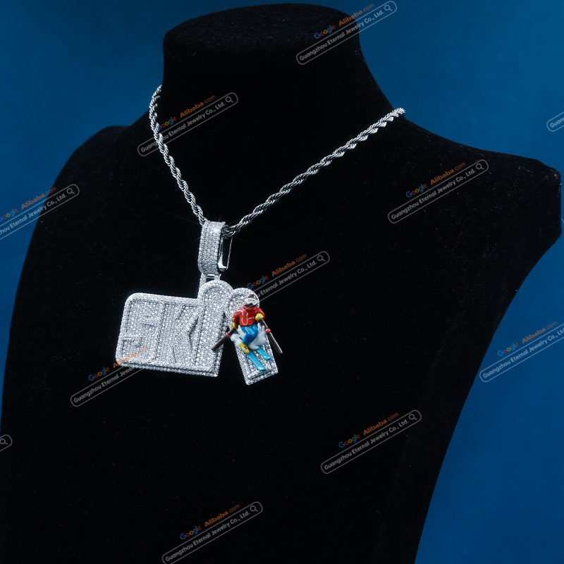 Custom S925 sterling silver VVSD moissanite letter enamel pendant 3inch