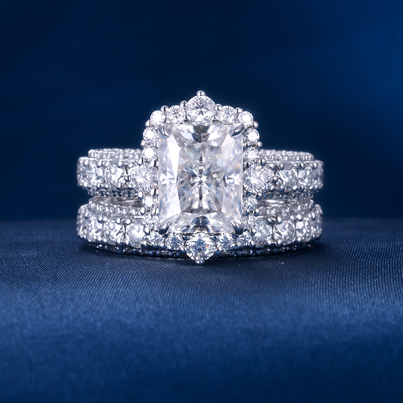 Women S925 Silver 9K 10K 14K 18K Solid Gold White 2CT 3CT 5CT D VVS Cushion cut Moissanite Diamond with 3.5MM BAND Engagement Wedding Ring Set