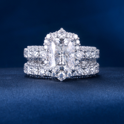 Women S925 Silver 9K 10K 14K 18K Solid Gold White 2CT 3CT 5CT D VVS Cushion cut Moissanite Diamond with 3.5MM BAND Engagement Wedding Ring Set